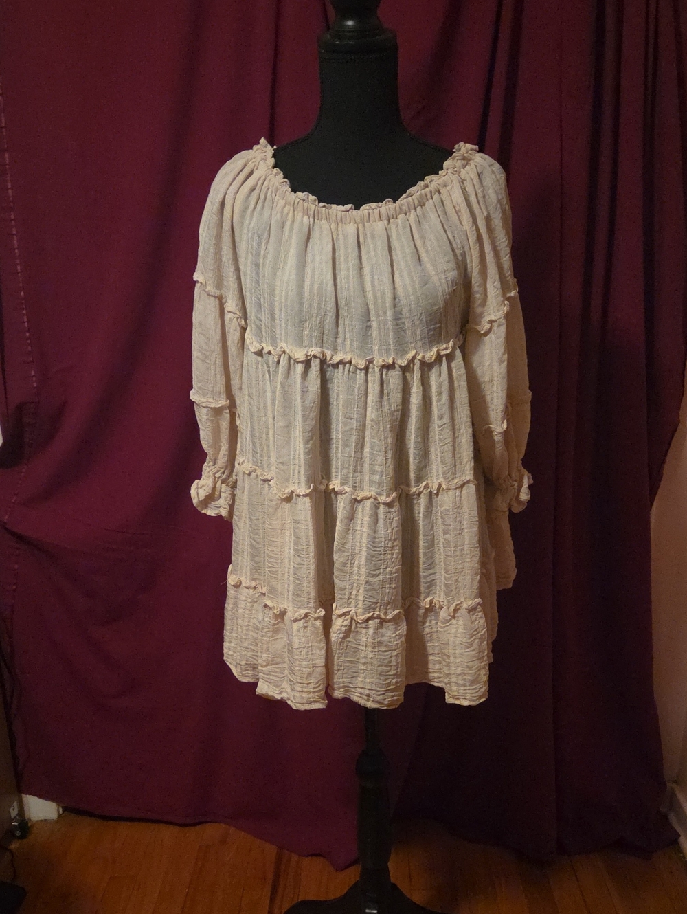 Women's Cream Peasant Tunic Top - Lightweight Tiered Blouse